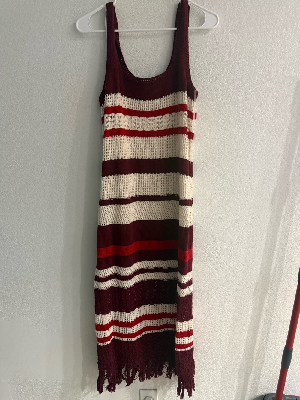 Target Burgundy, Cream and Red Striped Crochet Maxi Dress
